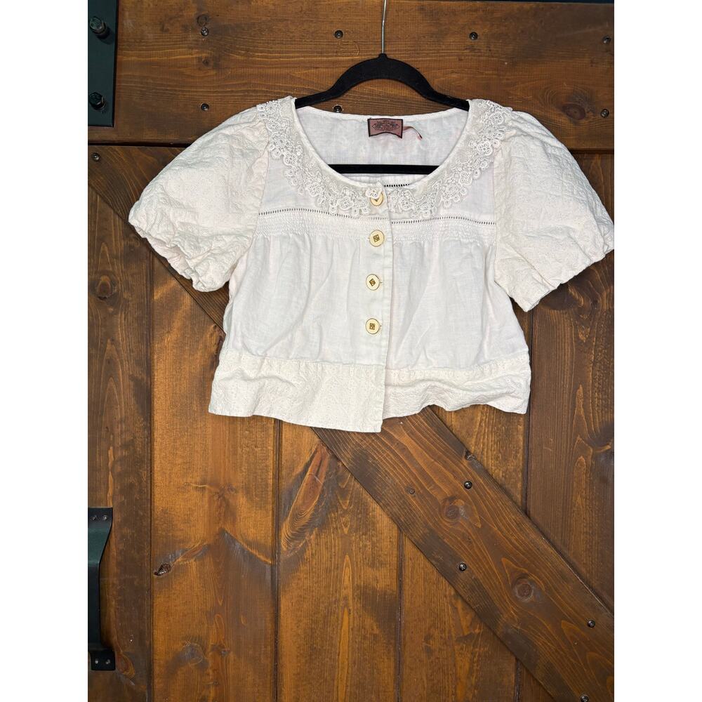 Juicy Couture women’s 2 small linen button-up shrug blouse